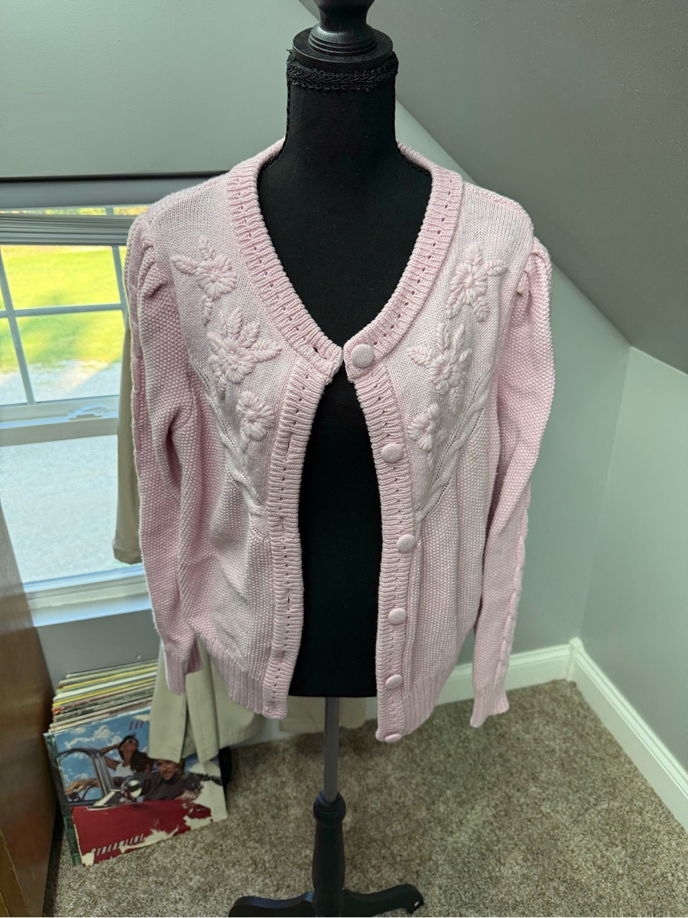 Joie Light Pink Floral Knit Button-Front Cardigan